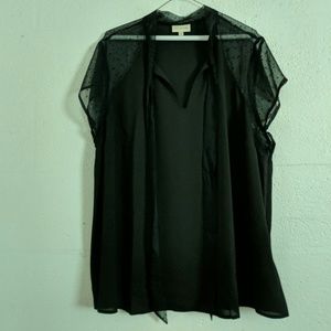 Modcloth black vlouse with polkadot accent